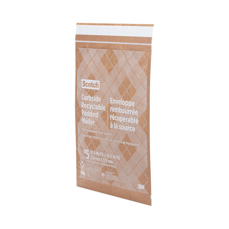 Curbside Recyclable Padded Mailer, #5, Bubble Cushion, Self-Adhesive Closure, 12 x 17.25, Natural Kraft, 100/Carton
