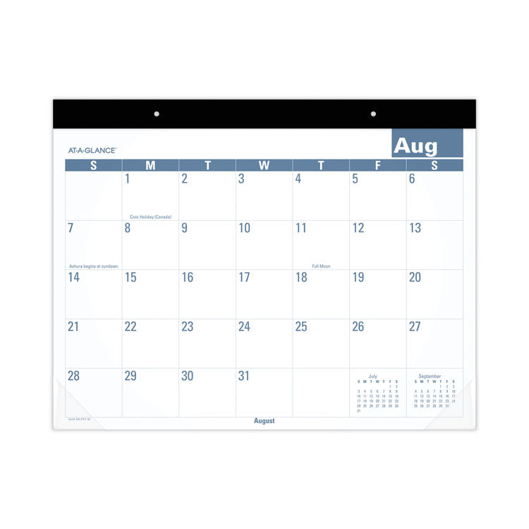 Academic Large Print Desk Pad, 21.75 x 17, White/Blue Sheets, 12 Month (July to June): 2025 to 2026