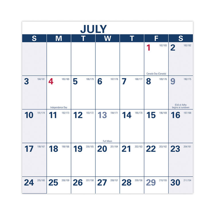 Academic Erasable Reversible Extra Large Wall Calendar, 48 x 32, White/Blue/Red, 12 Month (July to June): 2025 to 2026