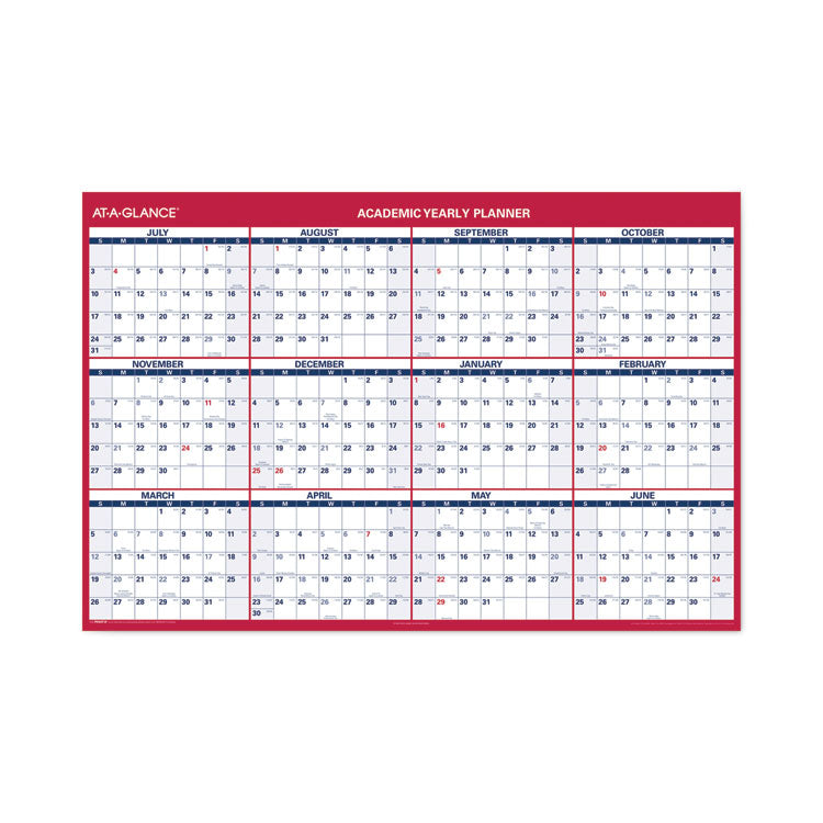Academic Erasable Reversible Extra Large Wall Calendar, 48 x 32, White/Blue/Red, 12 Month (July to June): 2025 to 2026