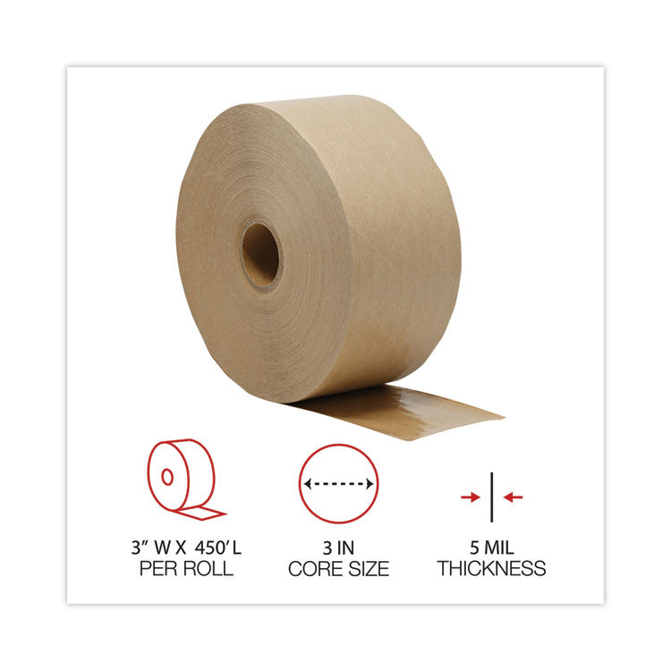 Glass-Fiber Reinforced Gummed Kraft Sealing Tape, 3" Core, 3" X 450 Ft, Brown, 10/carton
