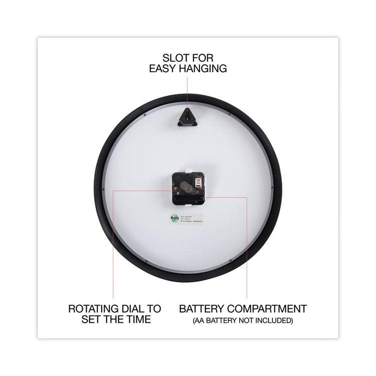 Classic Round Wall Clock, 12.63" Overall Diameter, Black Case, 1 Aa (sold Separately)