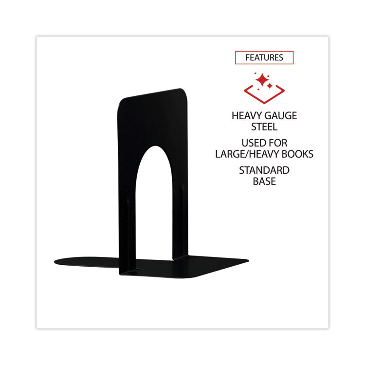 Economy Bookends, Standard, 4.75 x 5.25 x 5, Heavy Gauge Steel, Black, 1 Pair