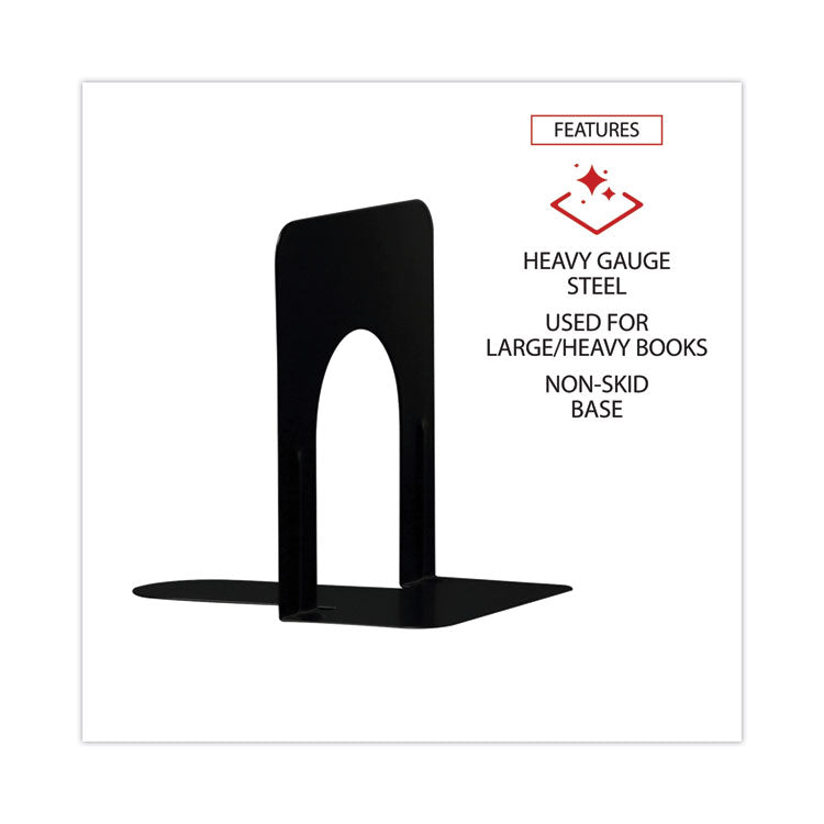 Economy Bookends, Nonskid, 4.75 x 5.25 x 5, Heavy Gauge Steel, Black, 1 Pair