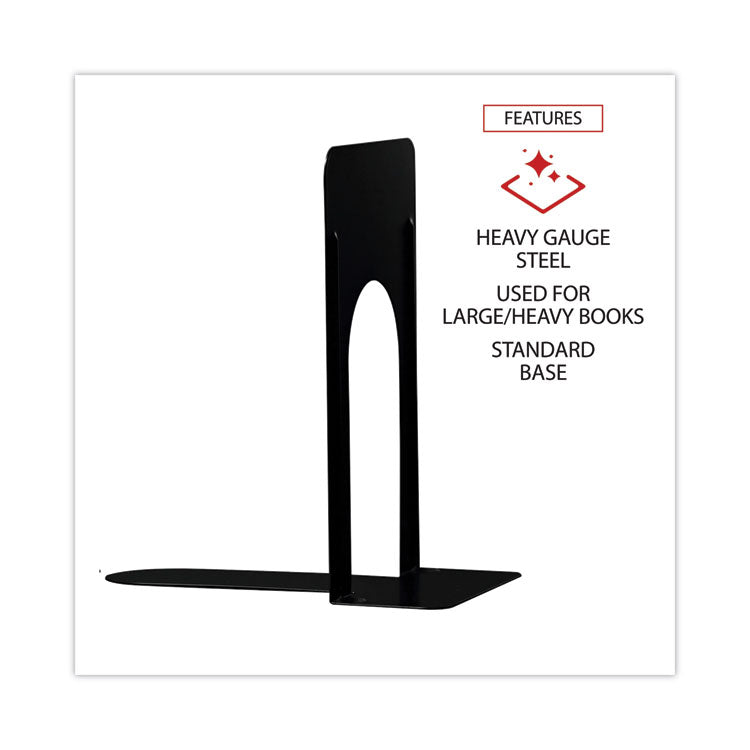 Economy Bookends, Standard, 5.88 x 8.25 x 9, Heavy Gauge Steel, Black, 1 Pair