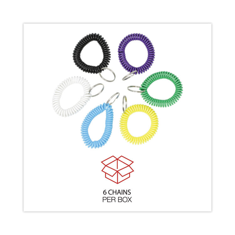 Wrist Coil Plus Key Ring, Plastic, Assorted Colors, 6/pack