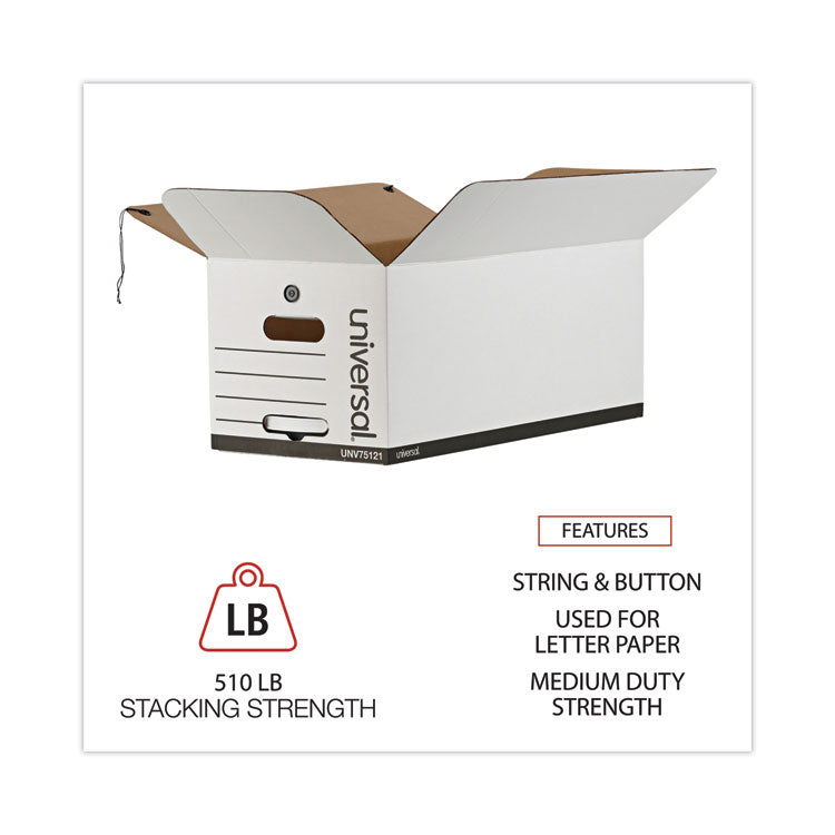 Deluxe Quick Set-Up String-And-Button Boxes, Letter Files, White, 12/carton
