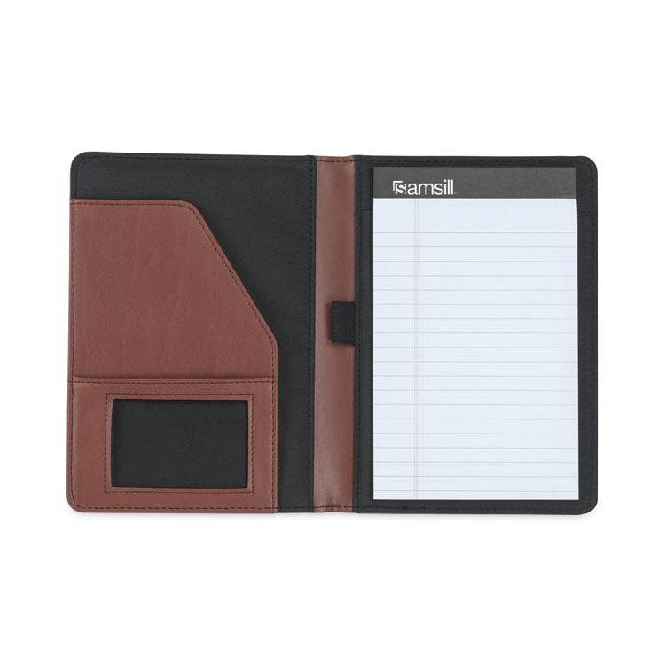 Contrast Stitch Leather Padfolio, 6.25w x 8.75h, Open Style, Brown