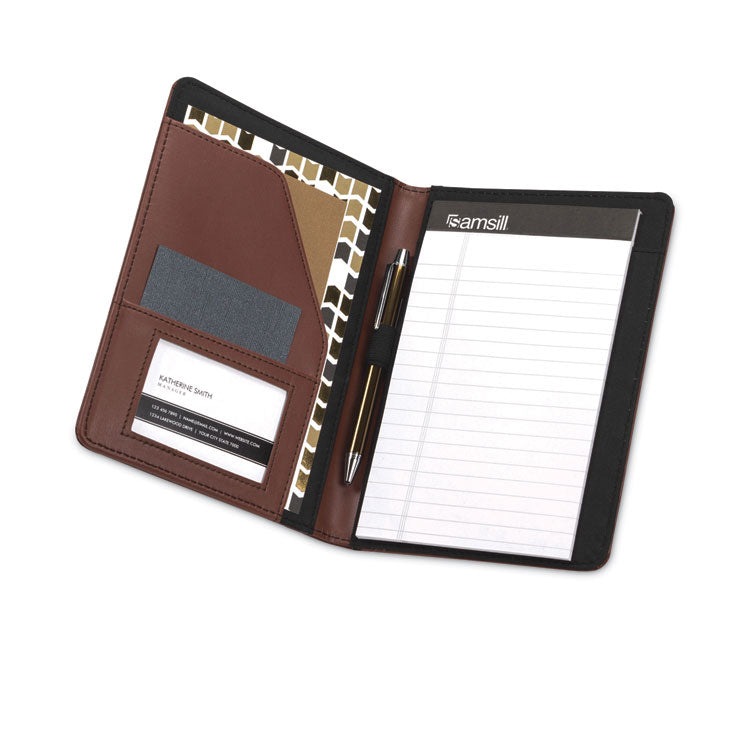 Contrast Stitch Leather Padfolio, 6.25w x 8.75h, Open Style, Brown