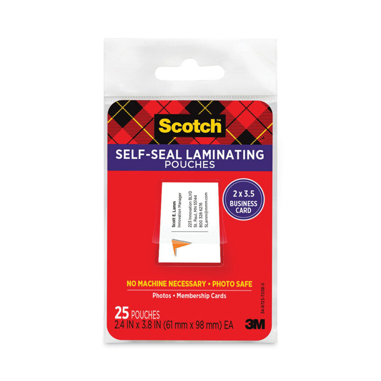 Self-Sealing Laminating Pouches, 9.5 Mil, 3.88" X 2.44", Gloss Clear, 25/pack