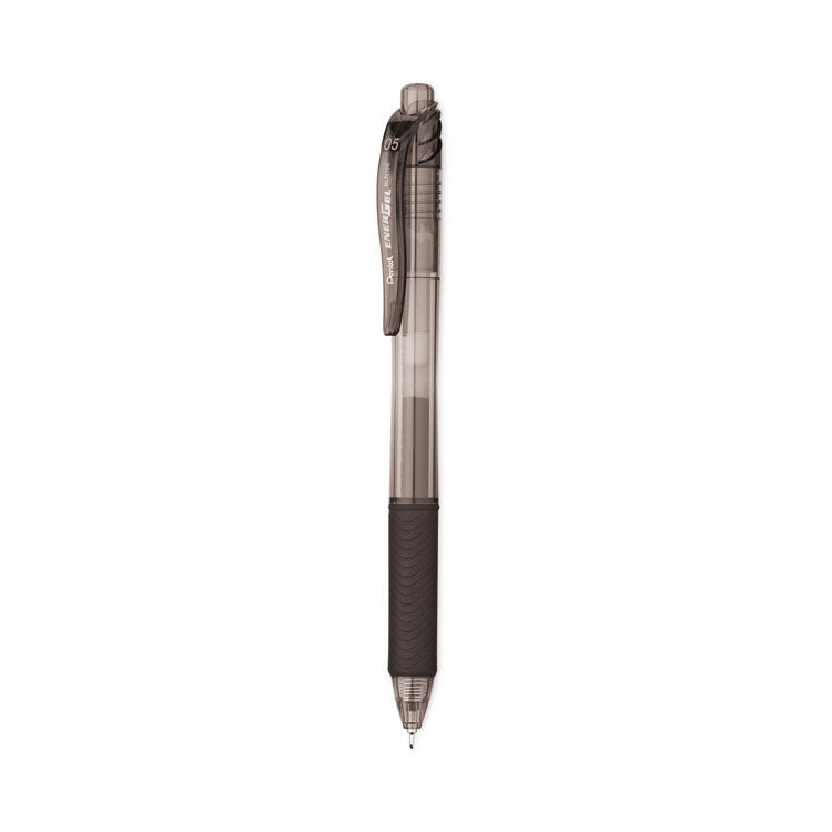 EnerGel-X Gel Pen, Retractable, Fine 0.5 mm, Black Ink, Clear/Black Barrel, 24/Pack