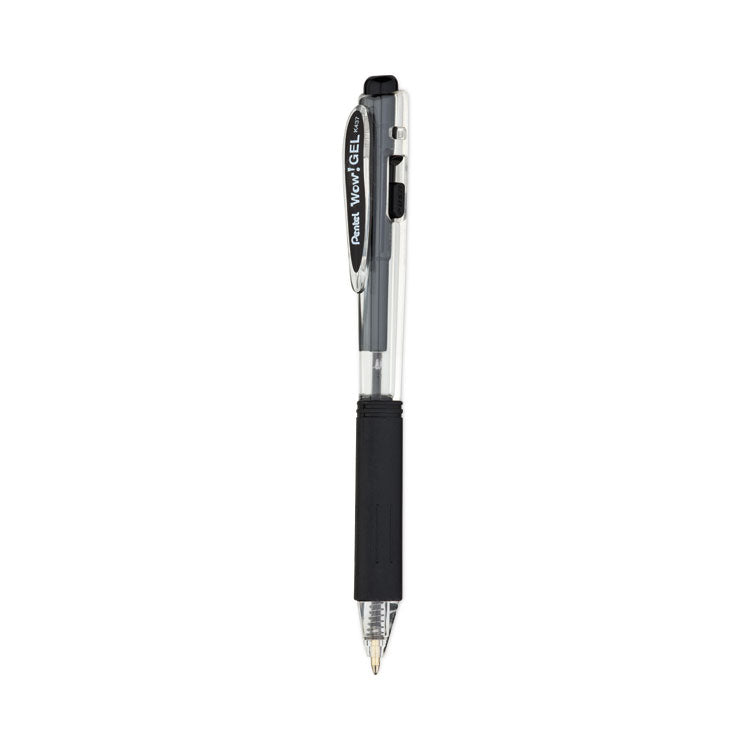 WOW! Gel Pen, Retractable, Medium 0.7 mm, Black Ink, Clear/Black Barrel, 24/Pack