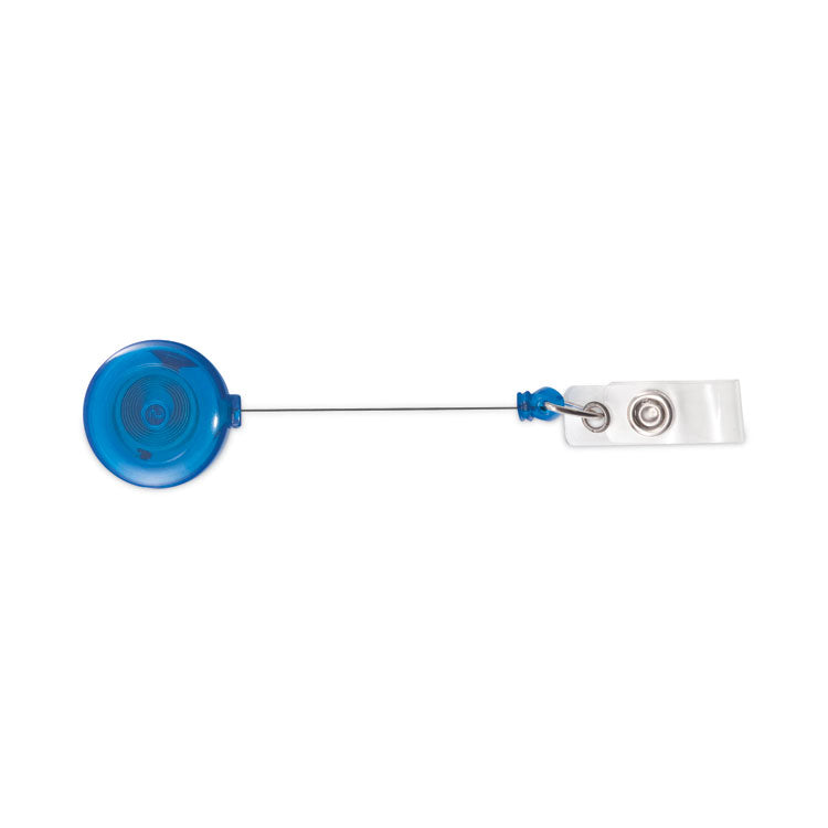 Translucent Retractable ID Card Reel, 30" Extension, Blue, 12/Pack