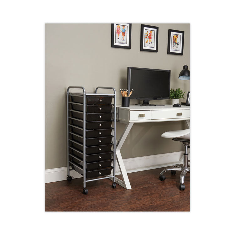 Portable Drawer Organizer, Metal, 1 Shelf, 10 Drawers, 13" x 15.38" x 37.75", Matte Gray/Smoke