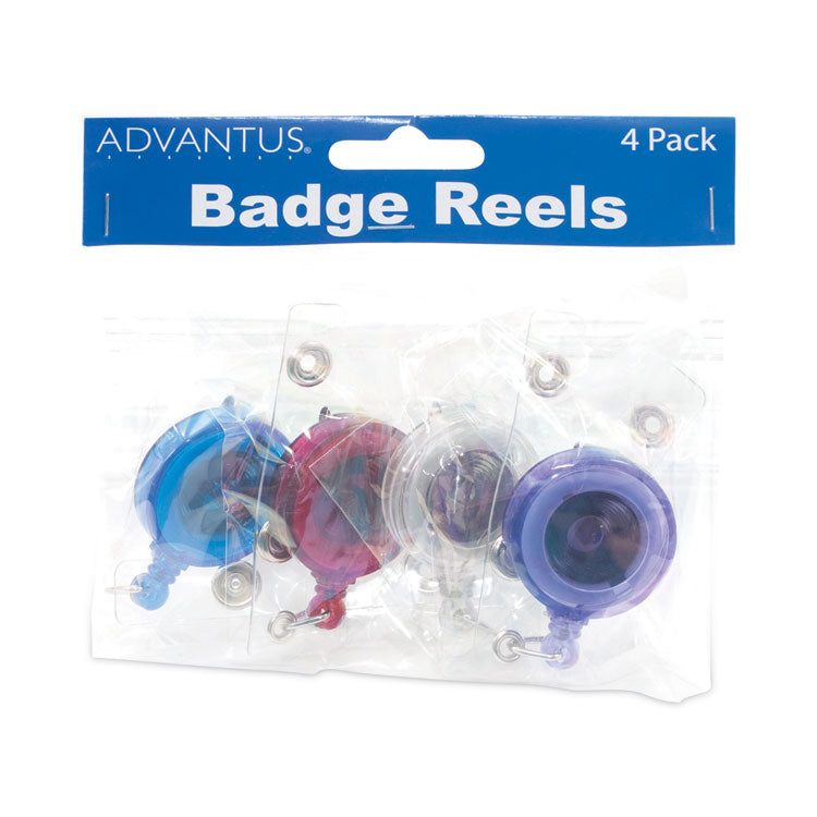 Translucent Retractable ID Card Reel, 30" Extension, Assorted Colors, 4/Pack
