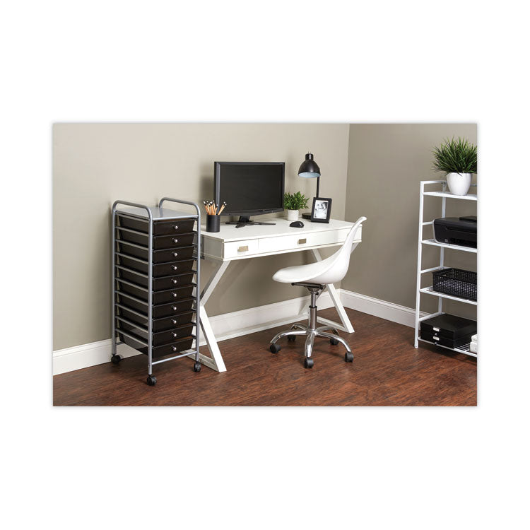 Portable Drawer Organizer, Metal, 1 Shelf, 10 Drawers, 13" x 15.38" x 37.75", Matte Gray/Smoke