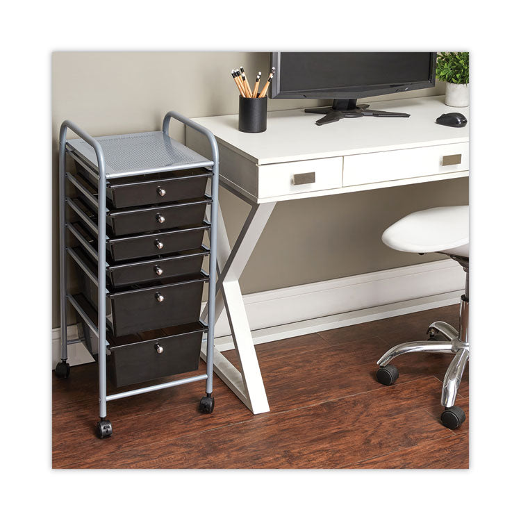 Portable Drawer Organizer, Metal, 1 Shelf, 6 Drawers, 13" x 15.38" x 32.13", Matte Gray/Smoke