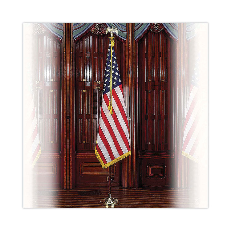 Deluxe U.S. Flag and Staff Set, 60" x 36" Flag, 8 ft Oak Staff, 2" Gold Fringe, 7" Goldtone Eagle, Heavyweight Nylon