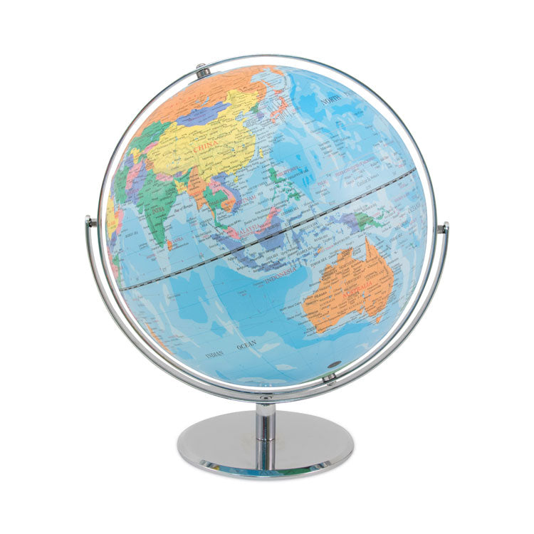 12-Inch Globe with Blue Oceans, Silver-Toned Metal Desktop Base, Full-Meridian
