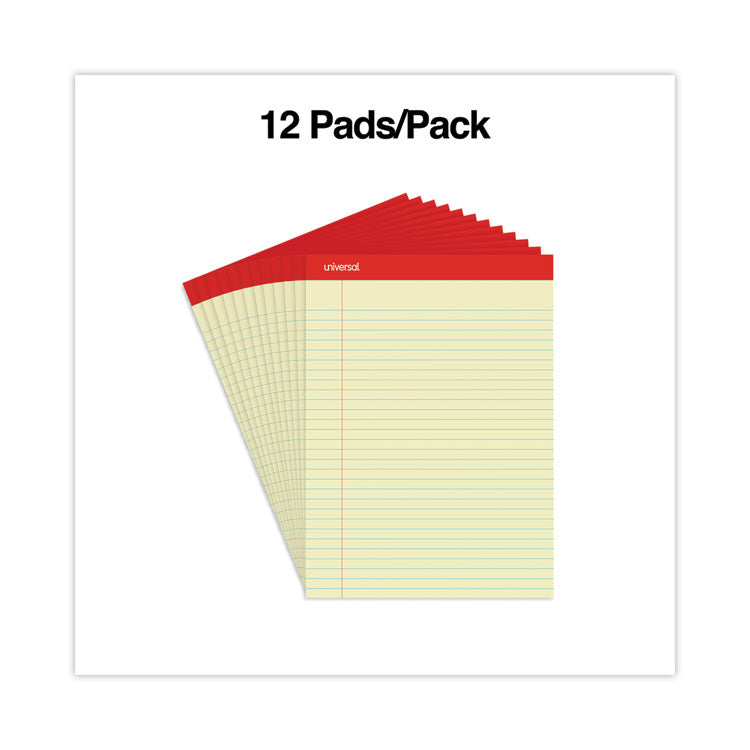 Perforated Ruled Writing Pads, Wide/legal Rule, Red Headband, 50 Canary-Yellow 8.5 X 11.75 Sheets, Dozen