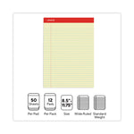 Perforated Ruled Writing Pads, Wide/legal Rule, Red Headband, 50 Canary-Yellow 8.5 X 11.75 Sheets, Dozen
