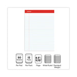 Perforated Ruled Writing Pads, Wide/legal Rule, Red Headband, 50 White 8.5 X 11.75 Sheets, Dozen