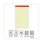 Perforated Ruled Writing Pads, Wide/legal Rule, Red Headband, 50 Canary-Yellow 8.5 X 14 Sheets, Dozen