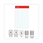 Perforated Ruled Writing Pads, Narrow Rule, Red Headband, 50 White 5 X 8 Sheets, Dozen