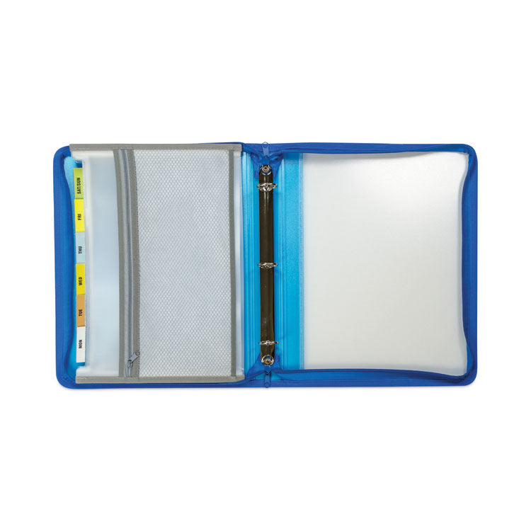 Zippered Binder with Expanding File, 2" Expansion, 7 Sections, Zipper Closure, 1/6-Cut Tabs, Letter Size, Bright Blue