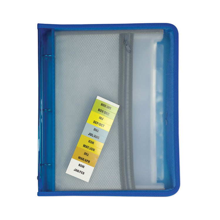 Zippered Binder with Expanding File, 2" Expansion, 7 Sections, Zipper Closure, 1/6-Cut Tabs, Letter Size, Bright Blue