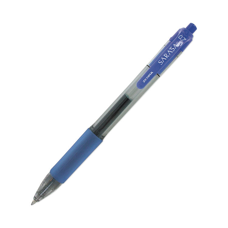 Sarasa Dry Gel X20 Gel Pen, Retractable, Medium 0.7 mm, Blue Ink, Clear/Blue Barrel, 12/Pack