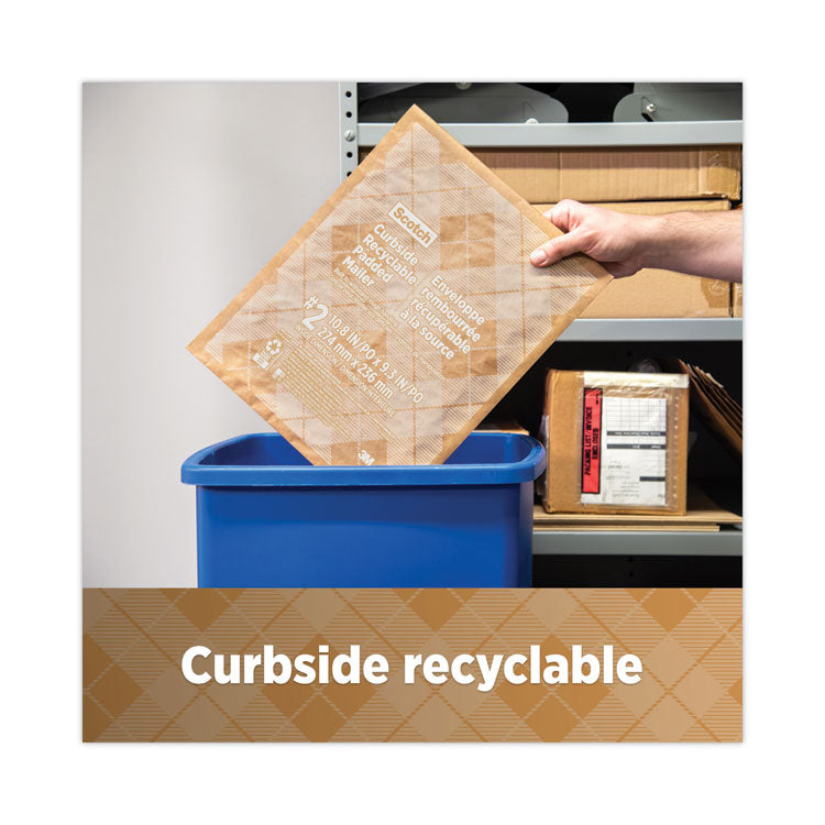 Curbside Recyclable Padded Mailer, #0, Bubble Cushion, Self-Adhesive Closure, 7 x 11.25, Natural Kraft, 100/Carton