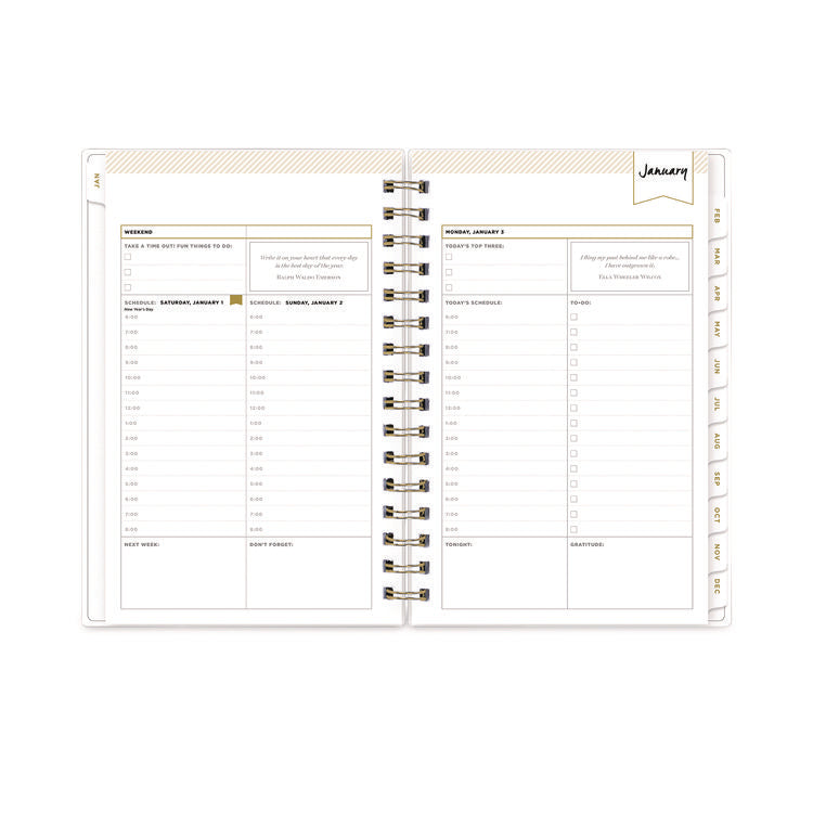 Day Designer Navy Stripe Daily/Monthly Planner, Horizontal Stripe Artwork, 8 x 5, Navy/White Cover, 12-Month (Jan-Dec): 2025