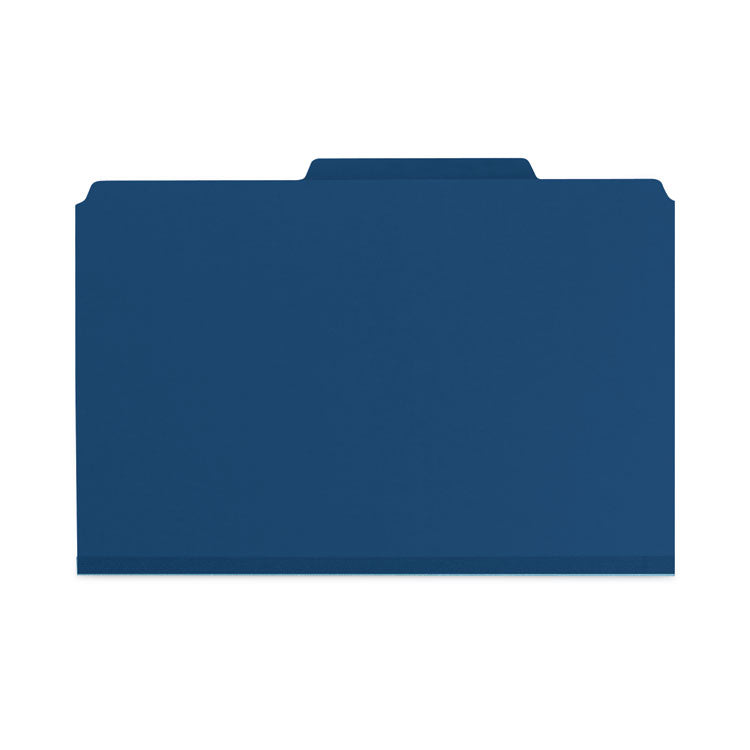 Six-Section Pressboard Top Tab Classification Folders, Six SafeSHIELD Fasteners, 2 Dividers, Legal Size, Dark Blue, 10/Box