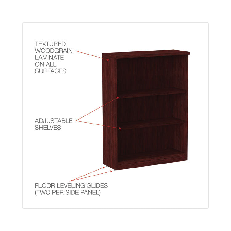 Alera Valencia Series Bookcase, Three-Shelf, 31.75w x 14d x 39.38h, Mahogany