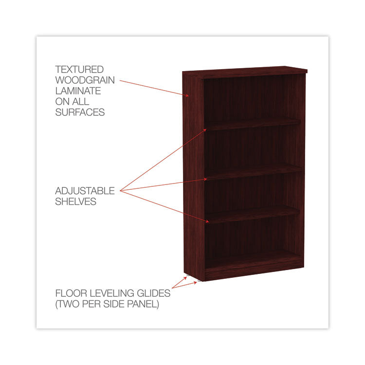 Alera Valencia Series Bookcase, Four-Shelf, 31.75w x 14d x 54.88h, Mahogany