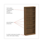 Alera Valencia Series Bookcase, Six-Shelf, 31.75w x 14d x 80.25h, Modern Walnut