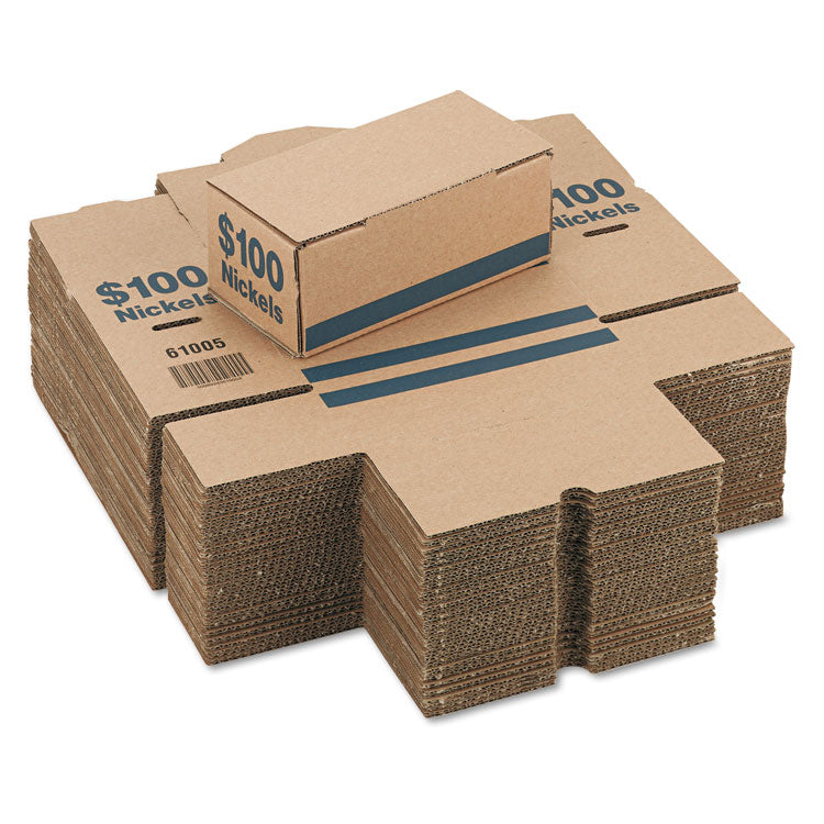 Corrugated Cardboard Coin Storage And Shipping Boxes, Denomination Printed On Side, 9.38 X 4.63 X 3.69, Blue
