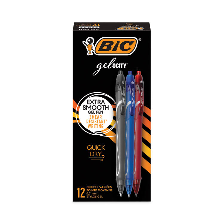 Gel-ocity Quick Dry Gel Pen, Retractable, Fine 0.7 mm, Assorted Ink and Barrel Colors, Dozen