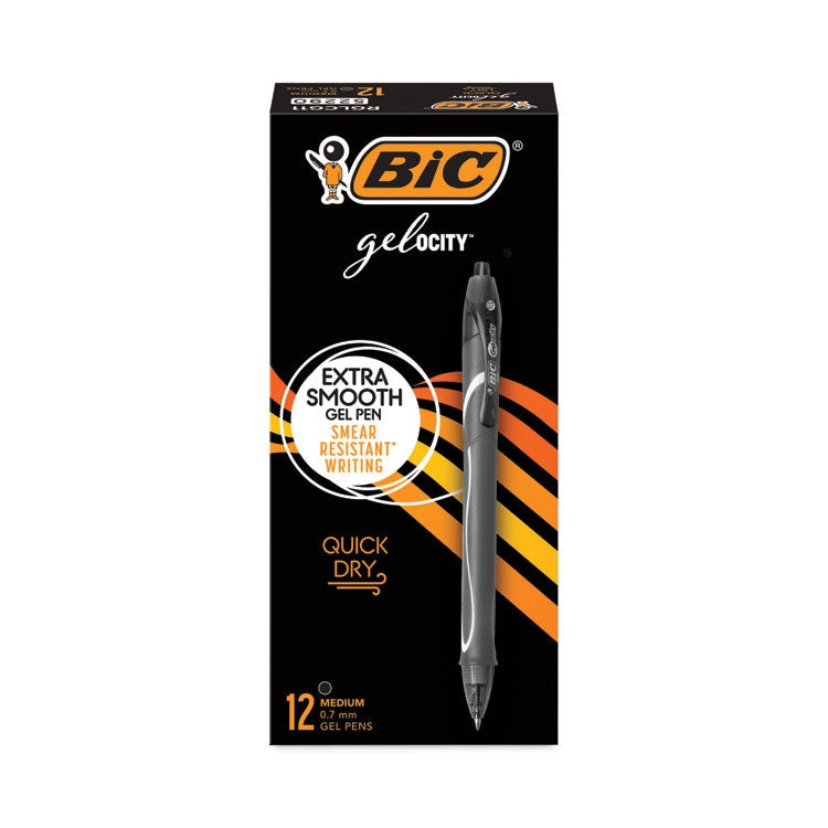 Gel-Ocity Quick Dry Gel Pen, Retractable, Medium 0.7 Mm, Black Ink, Black Barrel, Dozen