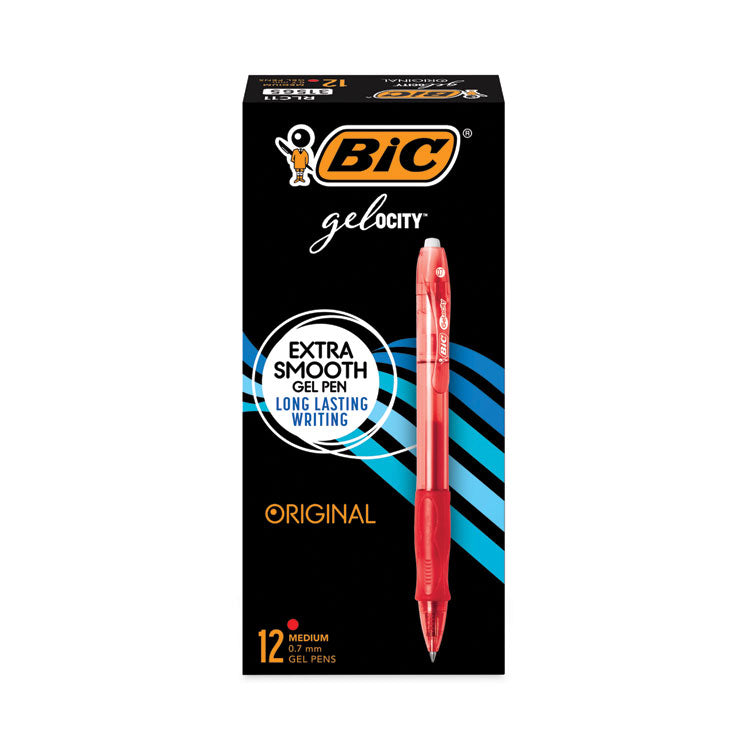 Gel-Ocity Gel Pen, Retractable, Medium 0.7 Mm, Red Ink, Translucent Red Barrel, Dozen