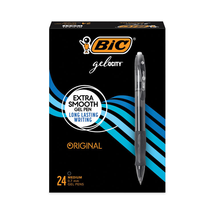 Gel-ocity Gel Pen Value Pack, Retractable, Medium 0.7 mm, Black Ink, Clear/Black Barrel, 24/Pack