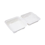 Molded Fiber Hinged Clamshell Containers, 6 x 6 x 3, White, Sugarcane, 50/Pack, 10 Packs/Carton