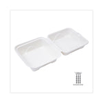 Molded Fiber Hinged Clamshell Containers, 6 x 6 x 3, White, Sugarcane, 50/Pack, 10 Packs/Carton