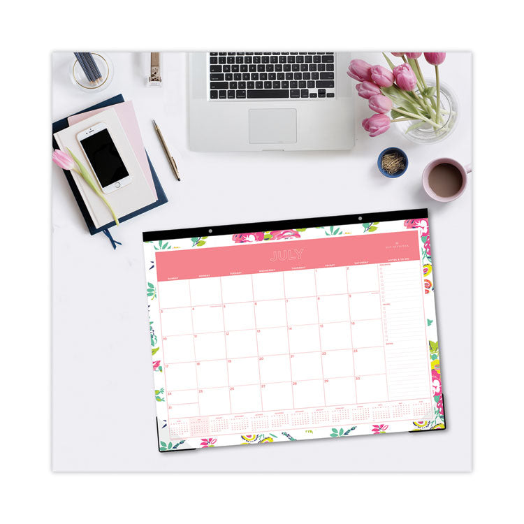 Day Designer Peyton Academic Desk Pad, Floral Artwork, 22 x 17, Black Binding, Clear Corners, 12-Month (July-June): 2025-2026