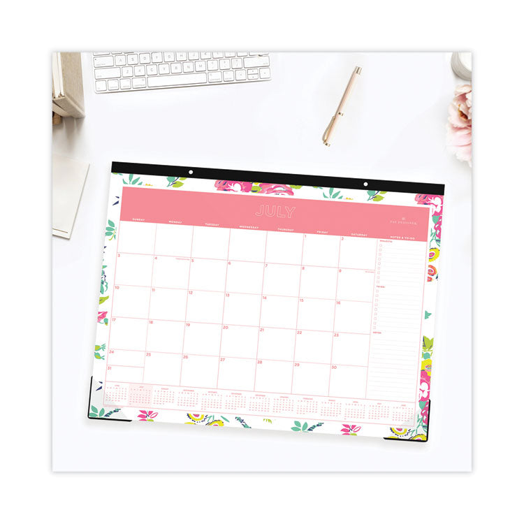 Day Designer Peyton Academic Desk Pad, Floral Artwork, 22 x 17, Black Binding, Clear Corners, 12-Month (July-June): 2025-2026