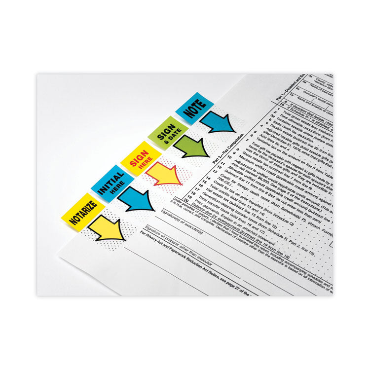 Arrow Message 1" Page Flags, "Sign Here", Yellow, 50 Flags/Dispenser, 2 Dispensers/Pack