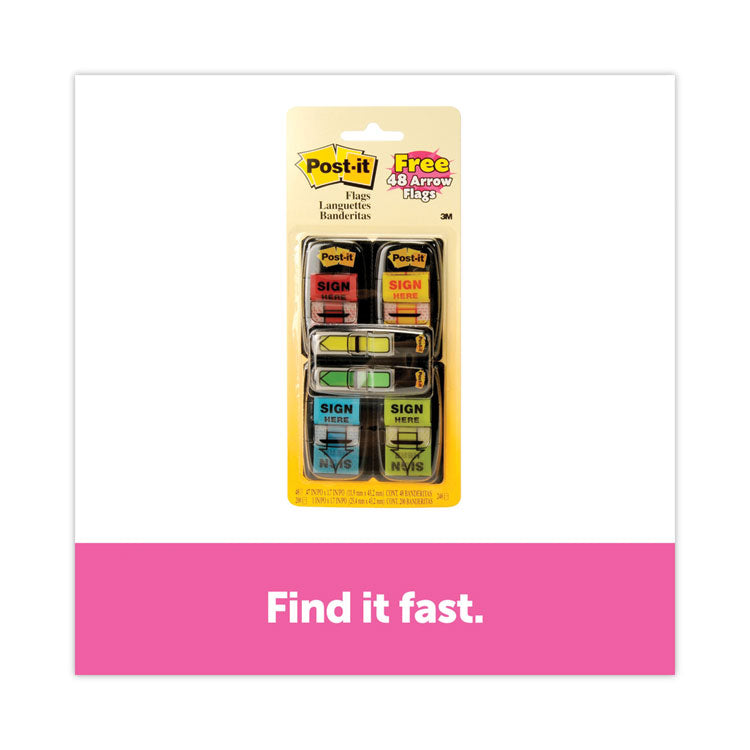 Arrow Message 1" Page Flags, 200 "Sign Here", 48 Arrow, Four Colors, 248/Pack