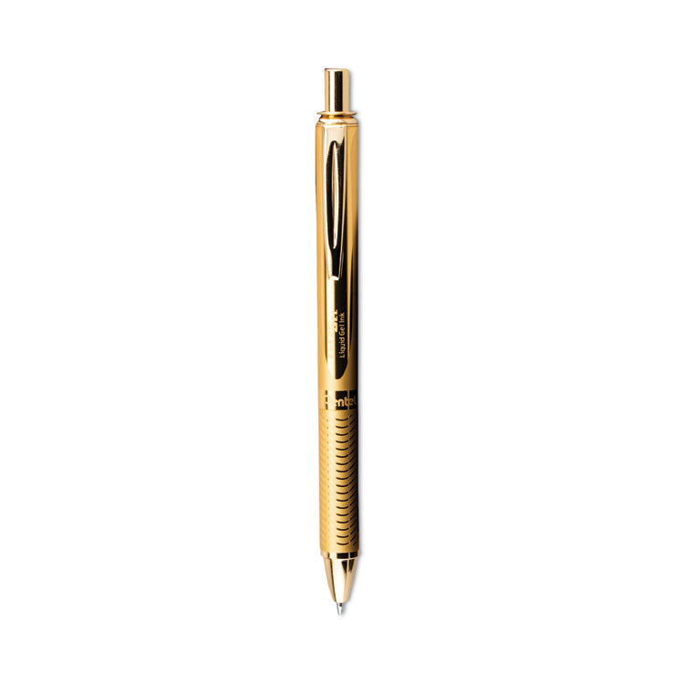 Energel Alloy Gel Pen, Retractable, Medium 0.7 Mm, Black Ink, Gold Barrel