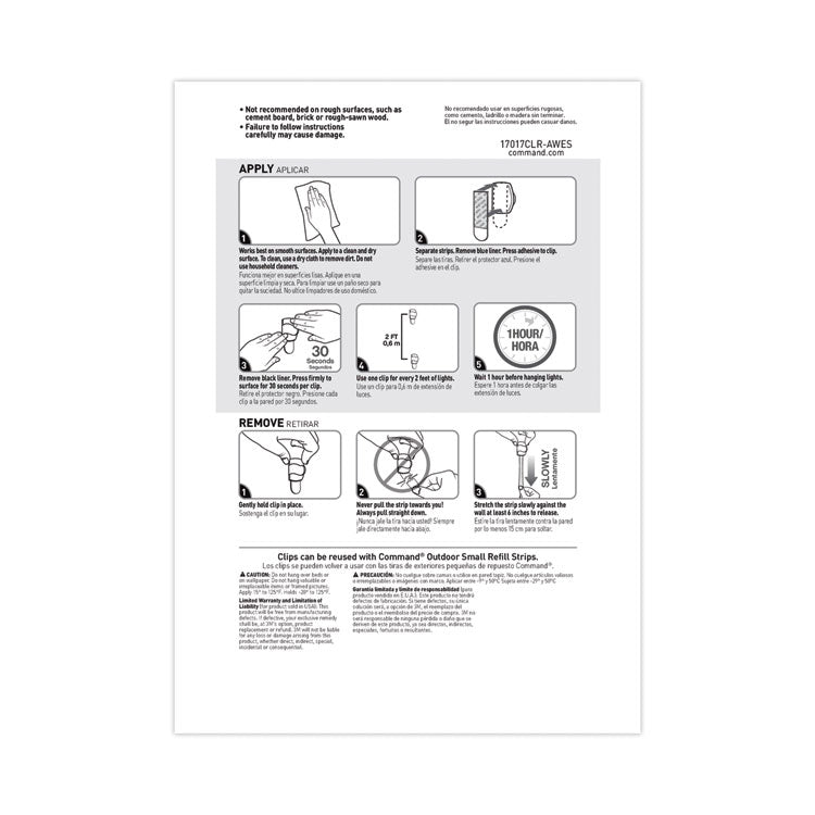 All Weather Hooks and Strips, Small, Plastic, Clear, 16 Clips and 20 Strips/Pack